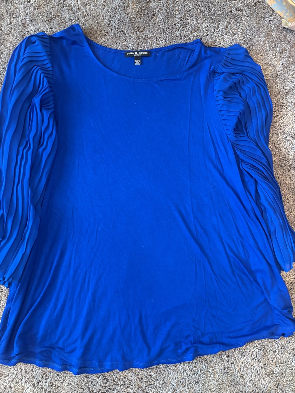 Cable & Gauge Cobalt Blue Pleated Sleeve Blouse